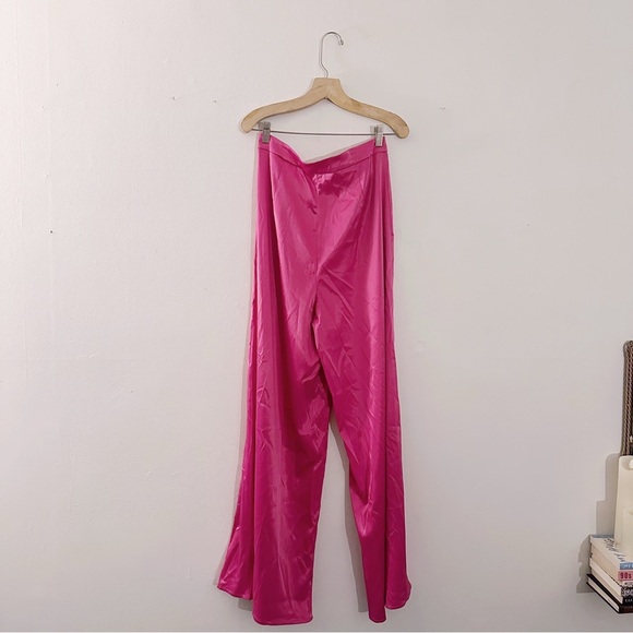 L'Atiste By Amy Wide Leg Satin Hot Pink Pants - Picture 4 of 5
